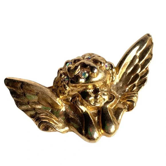 FIORUCCI 1980s LARGE ANGEL CHERUB VINTAGE BROOCH PIN SUBSTANTIAL JEWEL